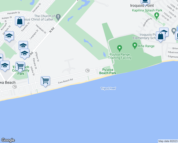 map of restaurants, bars, coffee shops, grocery stores, and more near 91-153 Fort Weaver Road in Ewa Beach