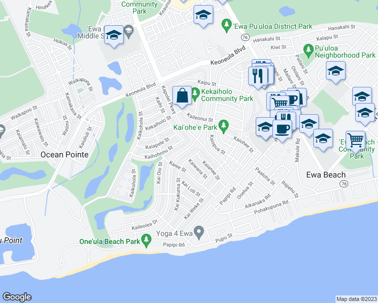 map of restaurants, bars, coffee shops, grocery stores, and more near 91-1179 Kaileolea Drive in Ewa Beach