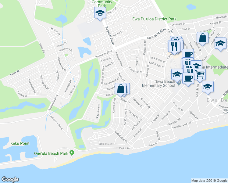 map of restaurants, bars, coffee shops, grocery stores, and more near 91-1062 Kaihohonu Street in Ewa Beach