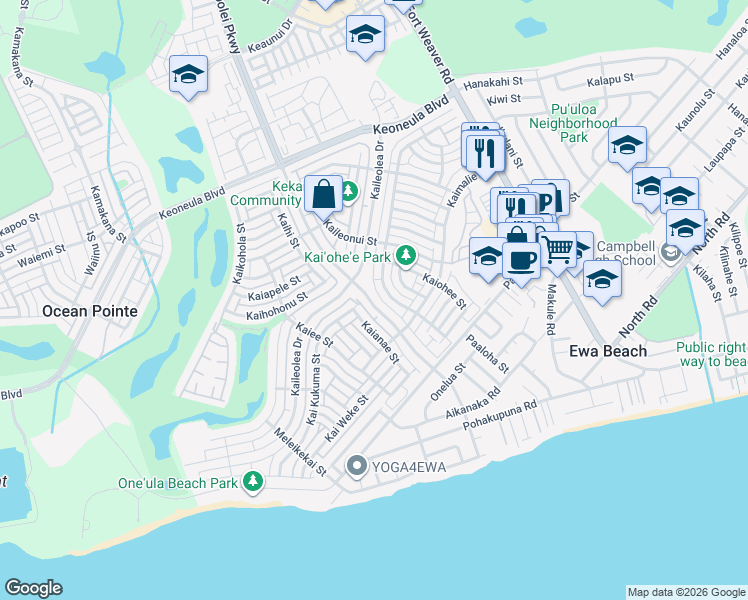 map of restaurants, bars, coffee shops, grocery stores, and more near 91-6540 Kapolei Parkway in Ewa Beach