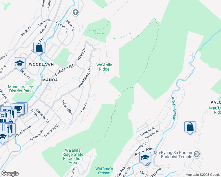 map of restaurants, bars, coffee shops, grocery stores, and more near 3473 Paty Drive in Honolulu