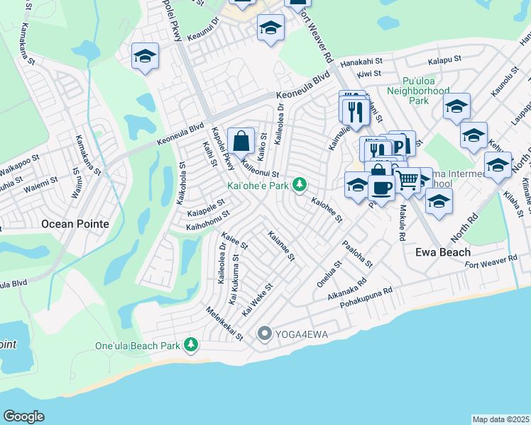 map of restaurants, bars, coffee shops, grocery stores, and more near 91-6545 Kapolei Parkway in Ewa Beach