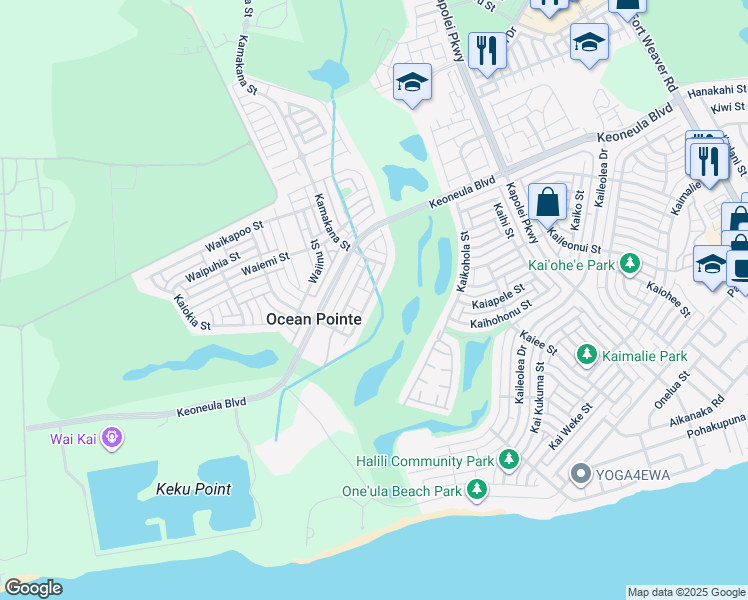 map of restaurants, bars, coffee shops, grocery stores, and more near 91-1073 Waikai Street in Ewa Beach