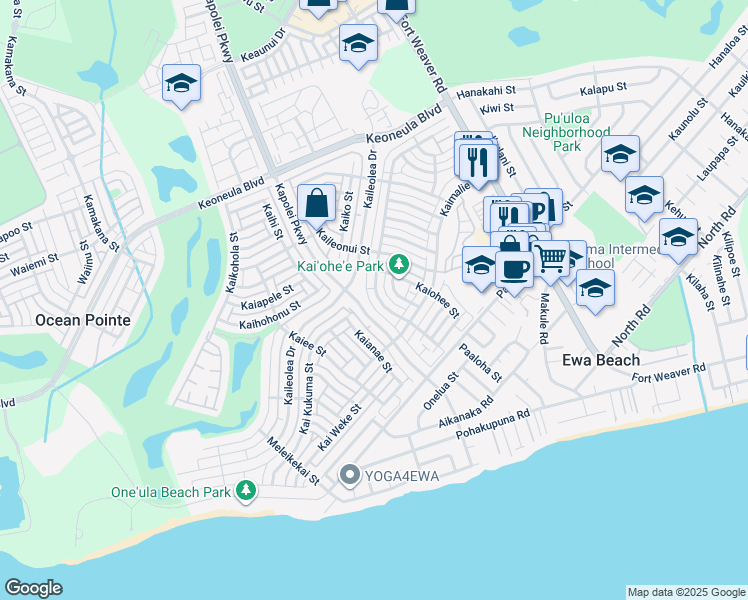 map of restaurants, bars, coffee shops, grocery stores, and more near 91-1145 Kaileolea Landscape Drive in Ewa Beach