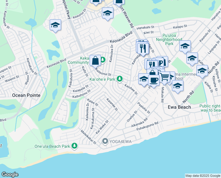 map of restaurants, bars, coffee shops, grocery stores, and more near 91-6550 Kapolei Parkway in Ewa Beach