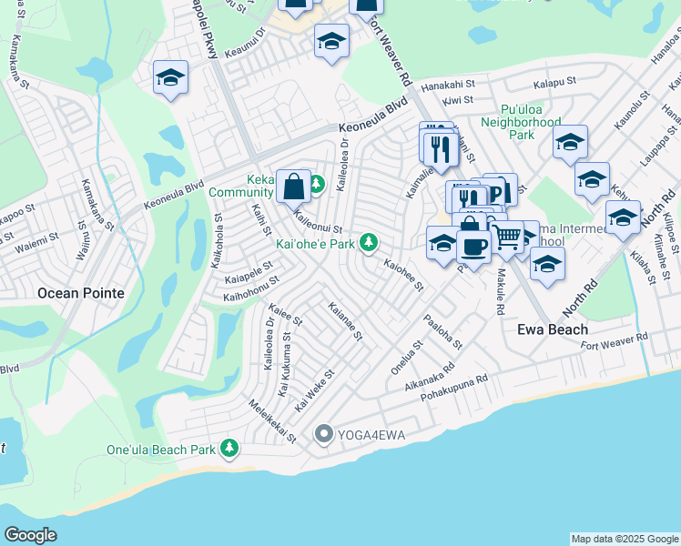 map of restaurants, bars, coffee shops, grocery stores, and more near 91-1145 Kaileolea Landscape Drive in Ewa Beach
