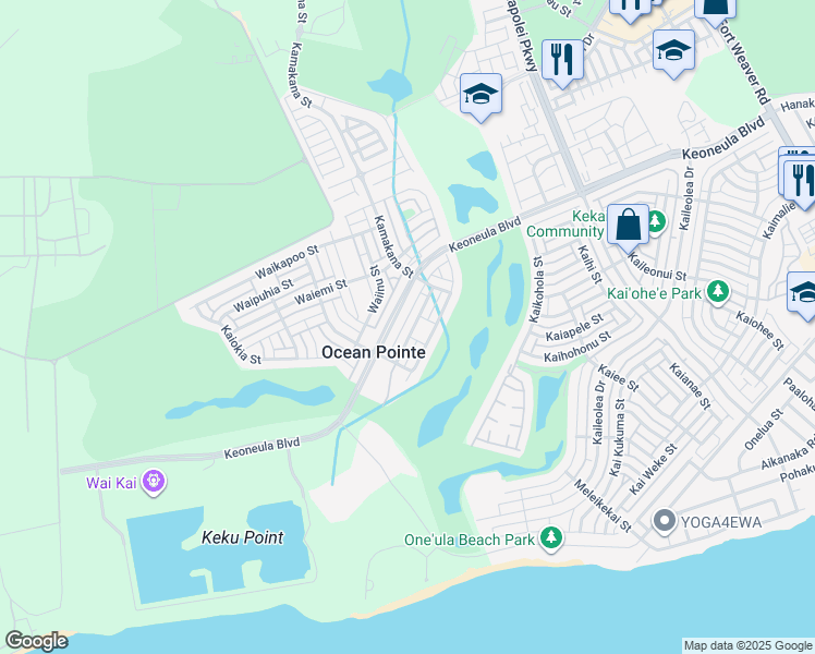map of restaurants, bars, coffee shops, grocery stores, and more near 91-1042 Kaiuliuli Street in Ewa Beach