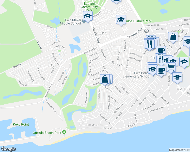 map of restaurants, bars, coffee shops, grocery stores, and more near 91-1049 Kaiamaloo Street in Ewa Beach