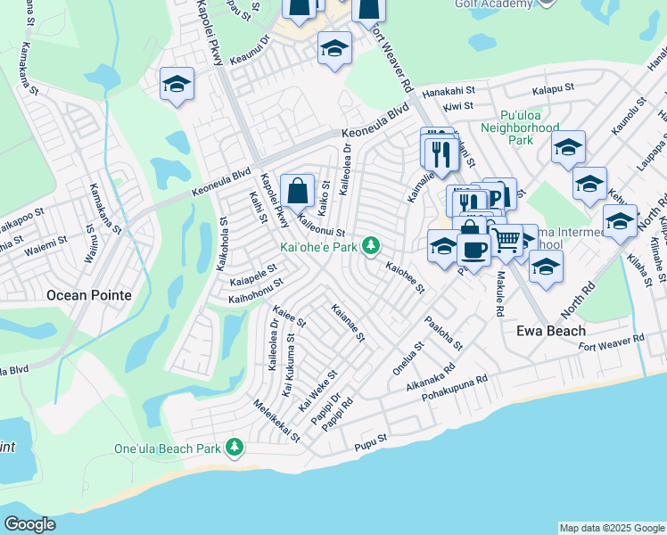 map of restaurants, bars, coffee shops, grocery stores, and more near 91-1145 Kaileolea Landscape Drive in Ewa Beach