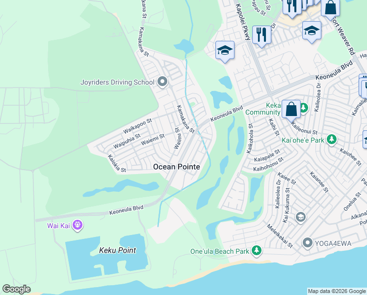 map of restaurants, bars, coffee shops, grocery stores, and more near 91-1042 Kaiuliuli Street in Ewa Beach