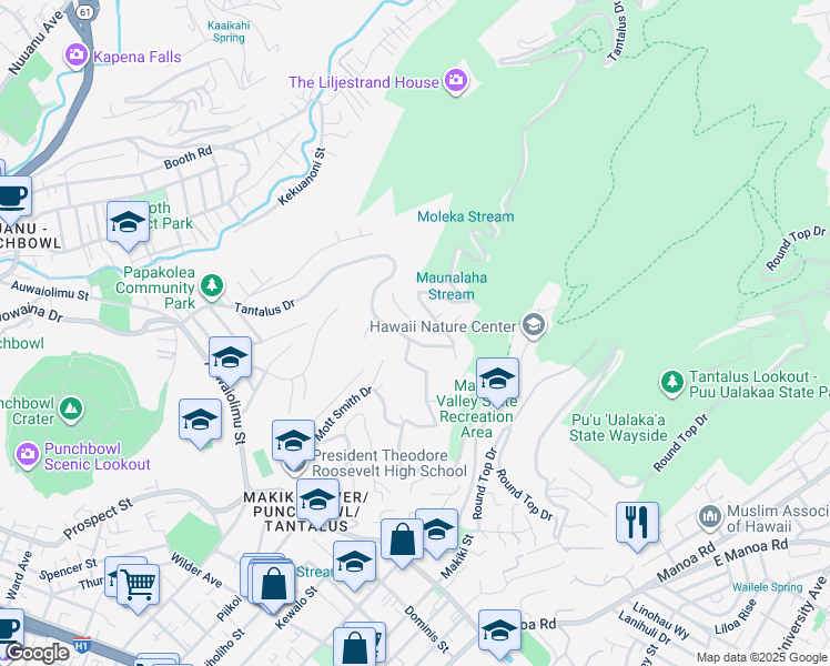 map of restaurants, bars, coffee shops, grocery stores, and more near 2646 Aaliamanu Place in Honolulu