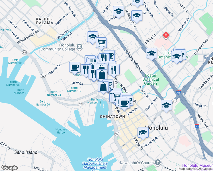 map of restaurants, bars, coffee shops, grocery stores, and more near in Honolulu