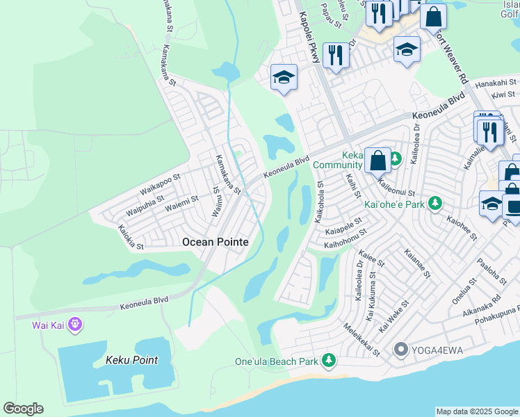 map of restaurants, bars, coffee shops, grocery stores, and more near 91-1046 Waikai Street in Ewa Beach