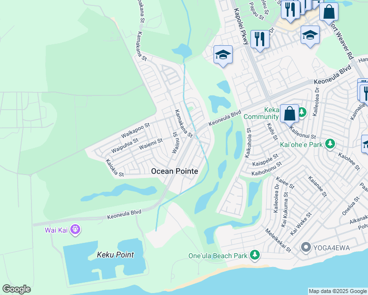 map of restaurants, bars, coffee shops, grocery stores, and more near 1003 Keoneula Boulevard in Ewa Beach