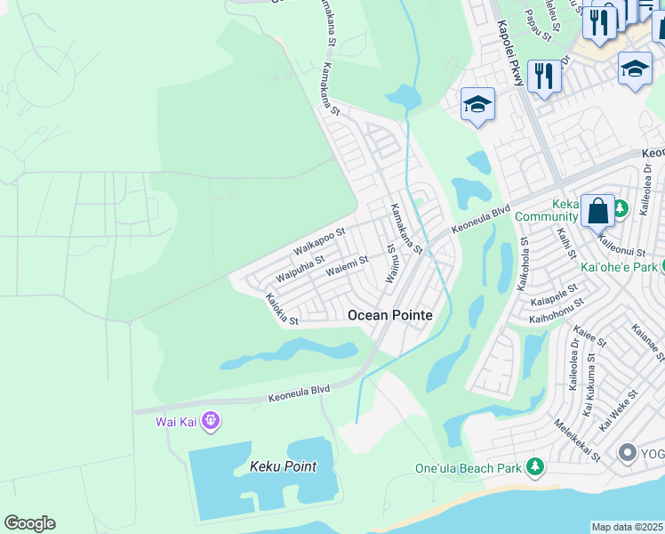 map of restaurants, bars, coffee shops, grocery stores, and more near 91-1144 Waiemi Street in Ewa Beach