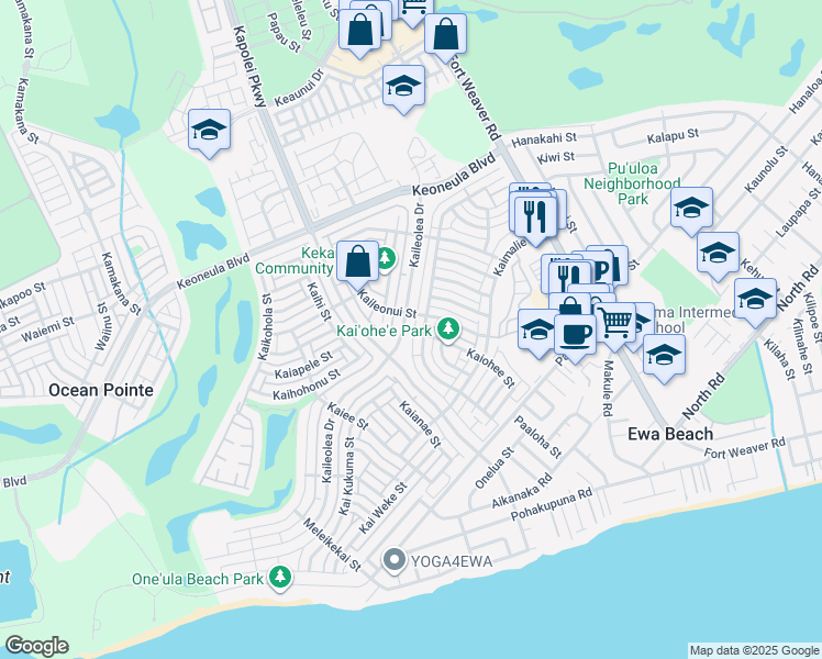 map of restaurants, bars, coffee shops, grocery stores, and more near 91-1116 Kaileolea Drive in Ewa Beach