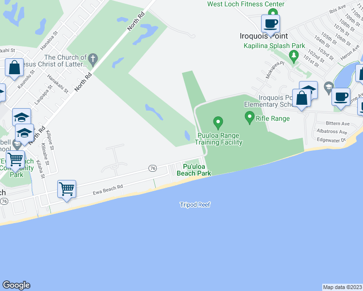 map of restaurants, bars, coffee shops, grocery stores, and more near 91-050 Fort Weaver Road in Ewa Beach