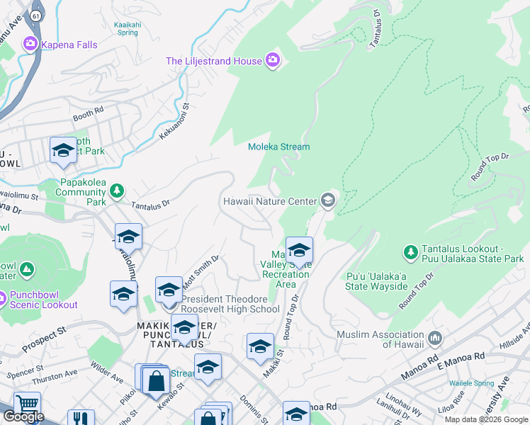map of restaurants, bars, coffee shops, grocery stores, and more near 2722 Kolonahe Pl in Honolulu