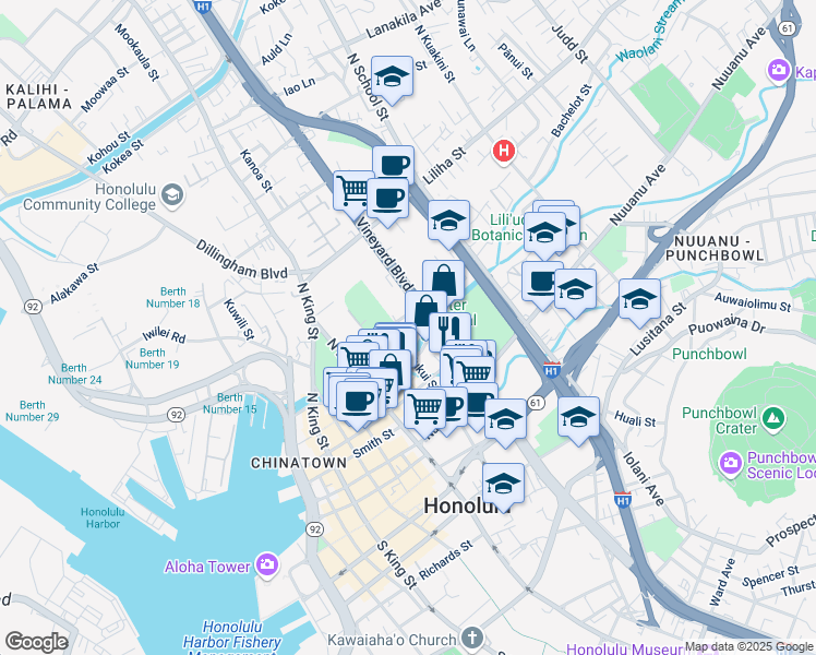 map of restaurants, bars, coffee shops, grocery stores, and more near in Honolulu