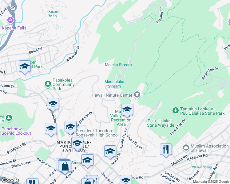 map of restaurants, bars, coffee shops, grocery stores, and more near 2722 Kolonahe Place in Honolulu