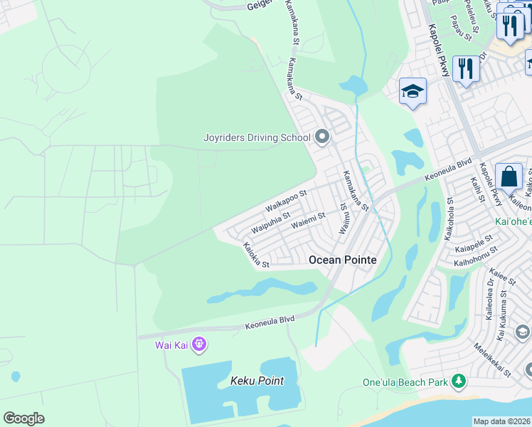 map of restaurants, bars, coffee shops, grocery stores, and more near 91-1131 Waikapoo Street in Ewa Beach