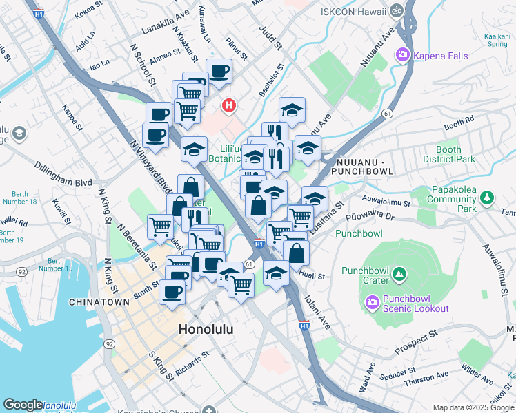 map of restaurants, bars, coffee shops, grocery stores, and more near in Honolulu