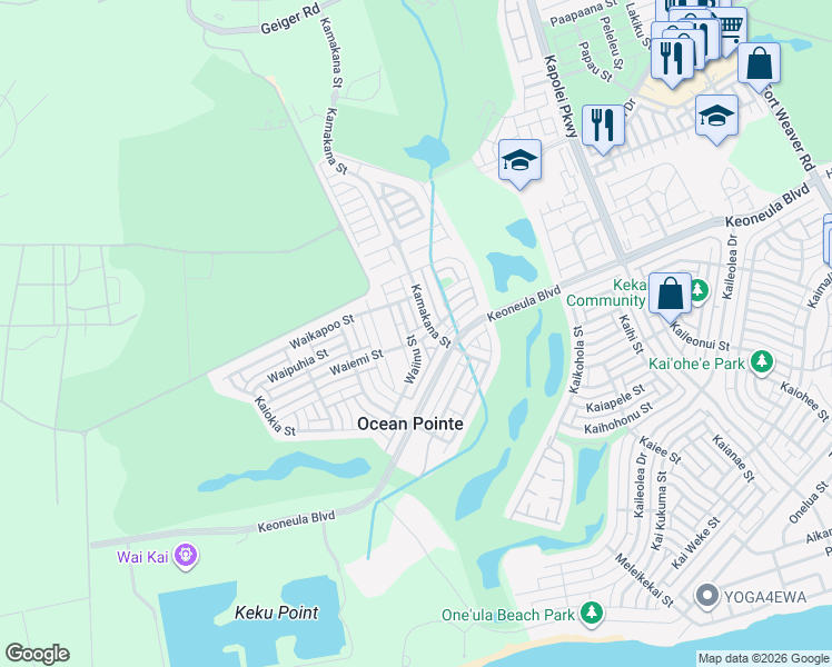 map of restaurants, bars, coffee shops, grocery stores, and more near in Ocean Pointe