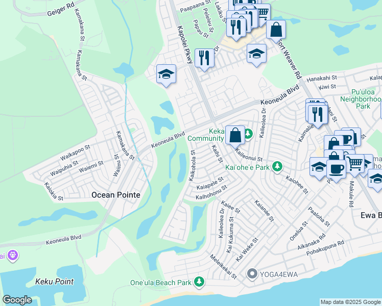 map of restaurants, bars, coffee shops, grocery stores, and more near 91-1042 Kaikohola Street in Ewa Beach