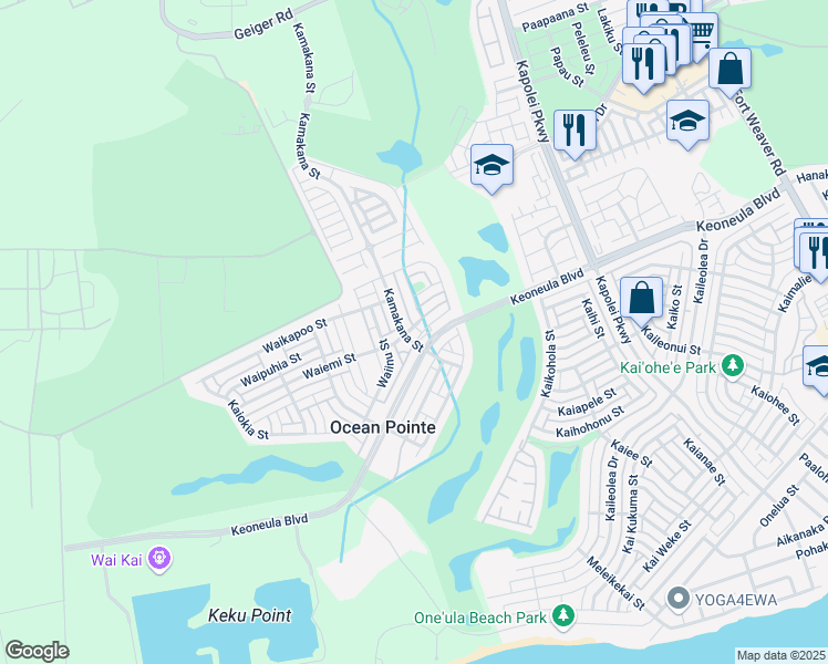 map of restaurants, bars, coffee shops, grocery stores, and more near 91-1042 Waiilikahi Street in Ewa Beach