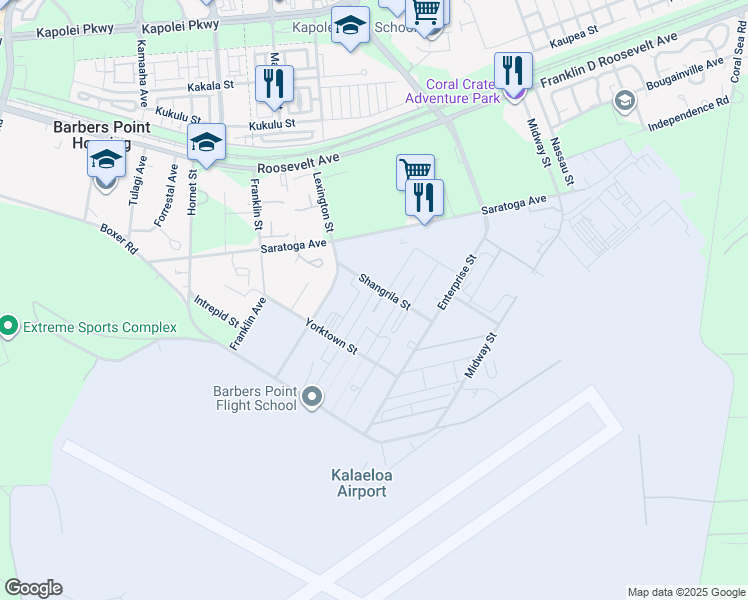 map of restaurants, bars, coffee shops, grocery stores, and more near 1722 Shangrila Street in Kapolei