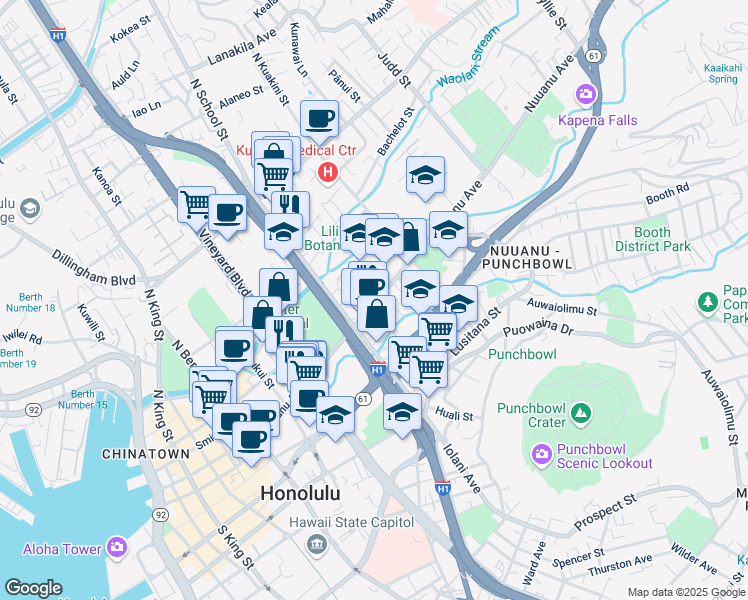 map of restaurants, bars, coffee shops, grocery stores, and more near in Honolulu