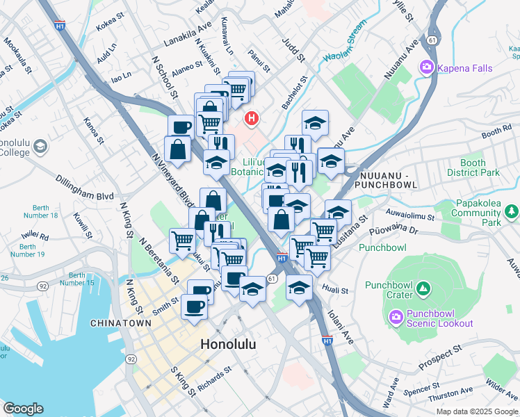 map of restaurants, bars, coffee shops, grocery stores, and more near in Honolulu