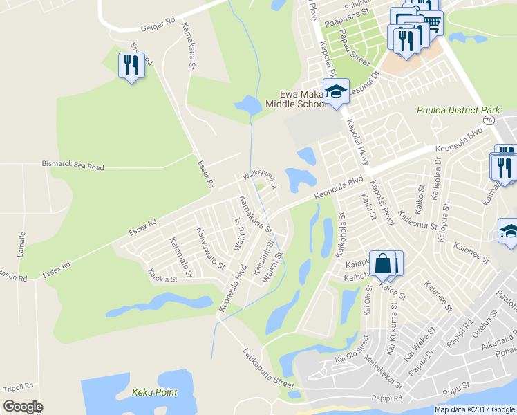 map of restaurants, bars, coffee shops, grocery stores, and more near 91-1042 Waiilikahi Street in Ewa Beach