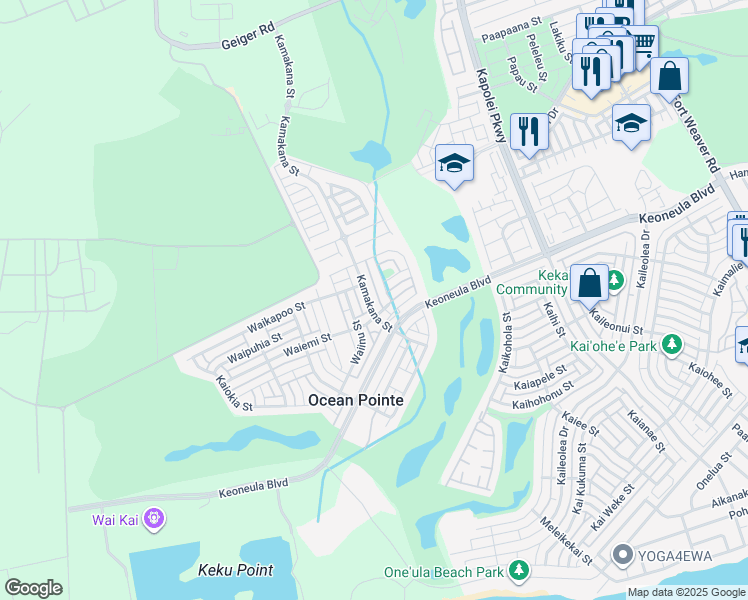map of restaurants, bars, coffee shops, grocery stores, and more near 91-2049 Kamakana Street in Ewa Beach