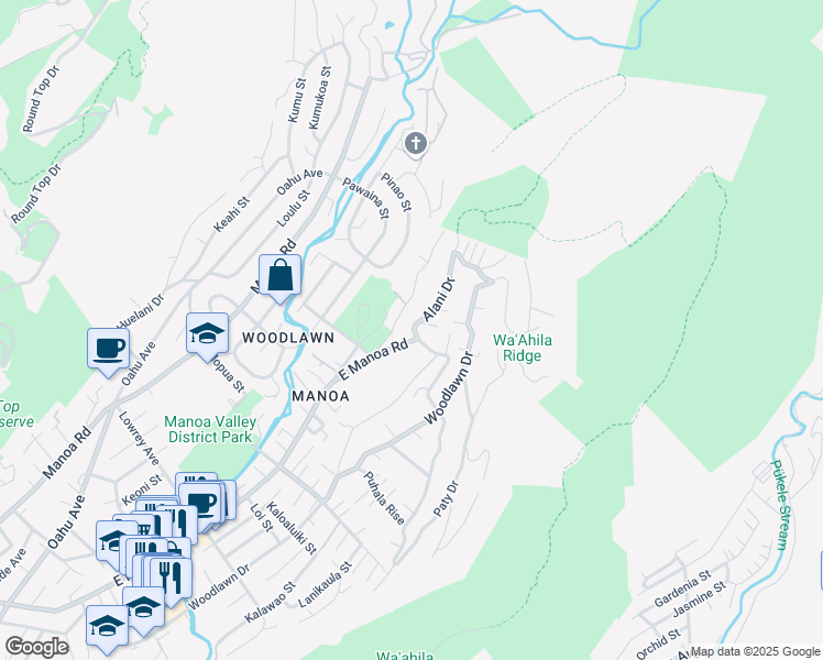 map of restaurants, bars, coffee shops, grocery stores, and more near 3546 Alani Drive in Honolulu