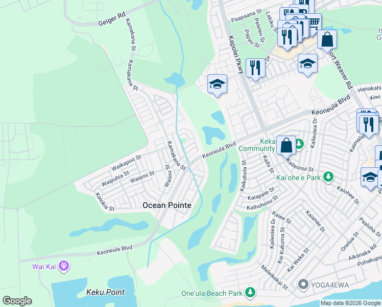 map of restaurants, bars, coffee shops, grocery stores, and more near 91-1042 Waiilikahi Street in Ewa Beach