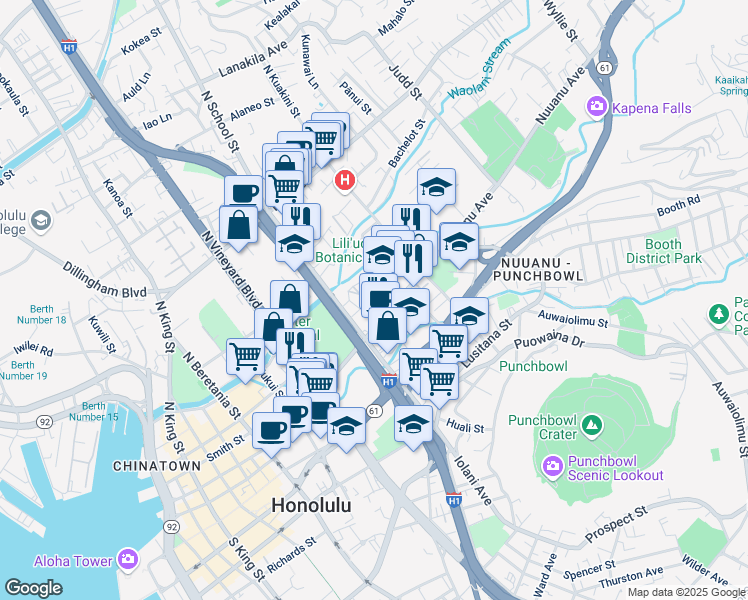 map of restaurants, bars, coffee shops, grocery stores, and more near in Honolulu