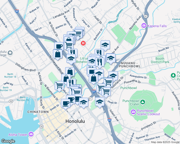 map of restaurants, bars, coffee shops, grocery stores, and more near in Honolulu