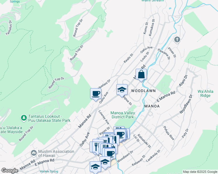 map of restaurants, bars, coffee shops, grocery stores, and more near 3136 Oahu Avenue in Honolulu