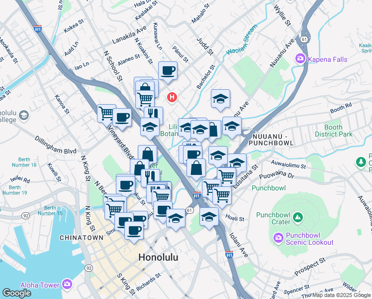 map of restaurants, bars, coffee shops, grocery stores, and more near in Honolulu