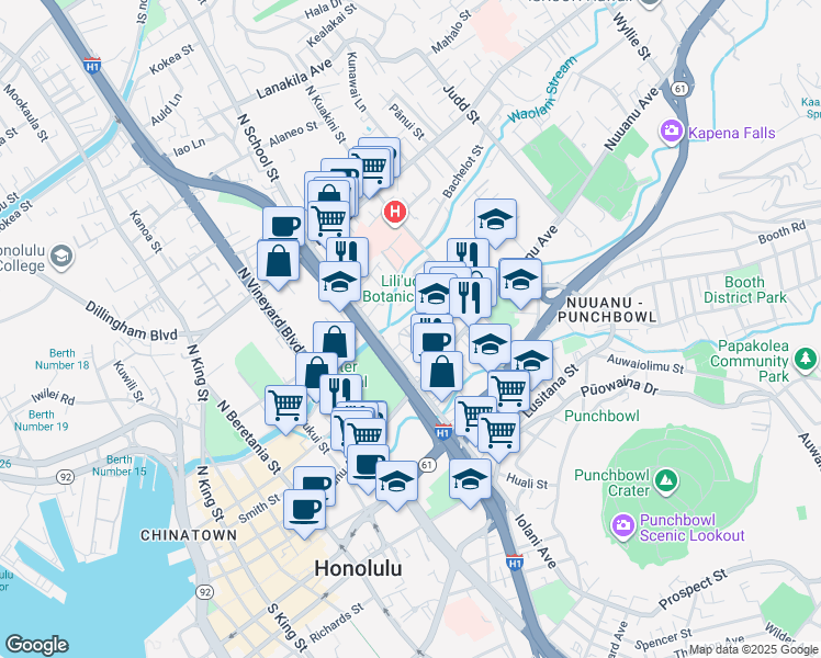 map of restaurants, bars, coffee shops, grocery stores, and more near in Honolulu