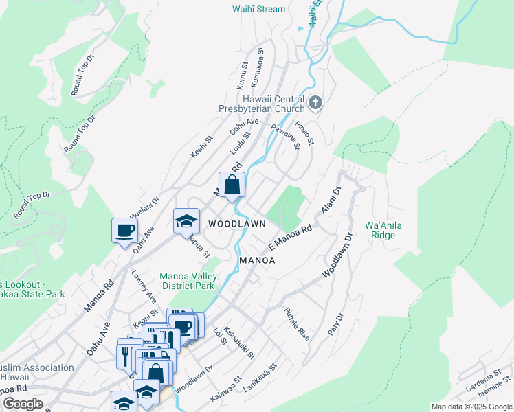 map of restaurants, bars, coffee shops, grocery stores, and more near 3318 Pakanu Street in Honolulu