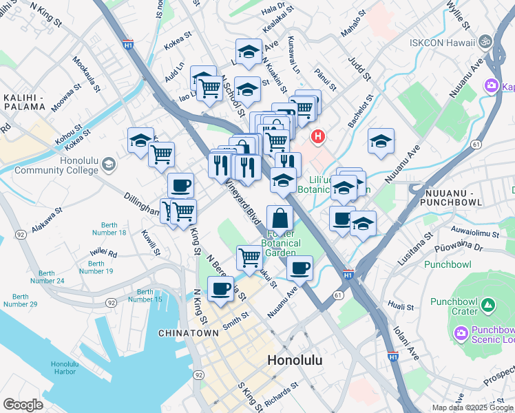 map of restaurants, bars, coffee shops, grocery stores, and more near in Honolulu