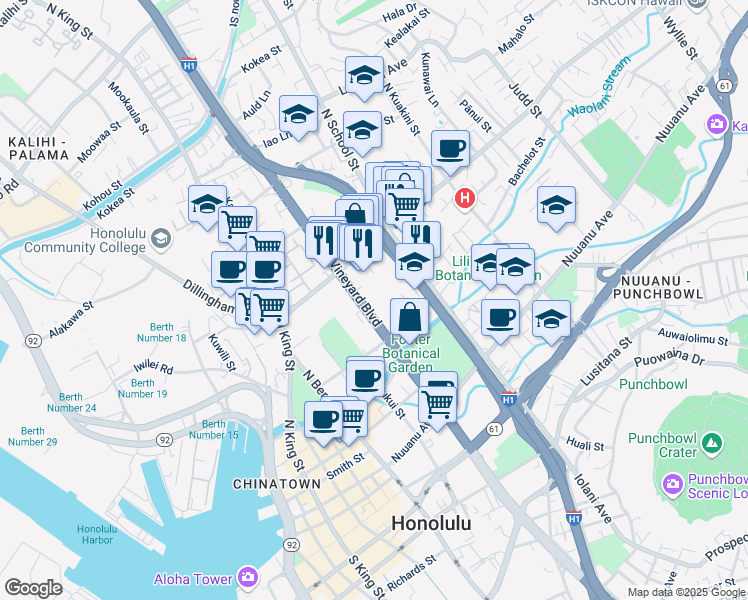 map of restaurants, bars, coffee shops, grocery stores, and more near in Honolulu
