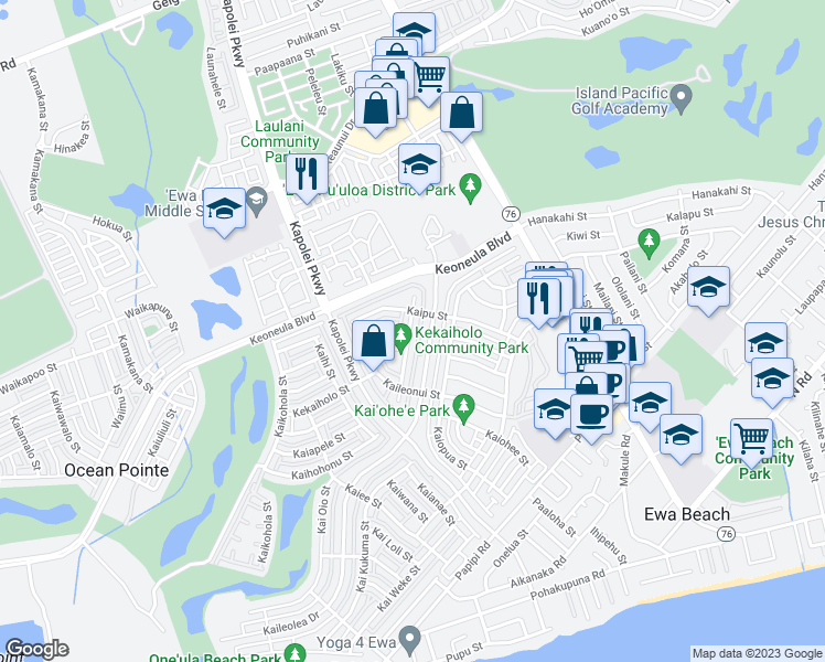 map of restaurants, bars, coffee shops, grocery stores, and more near 91-1041 Kaiko Street in Ewa Beach