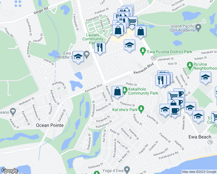 map of restaurants, bars, coffee shops, grocery stores, and more near 91-6416 Kapolei Parkway in Ewa Beach