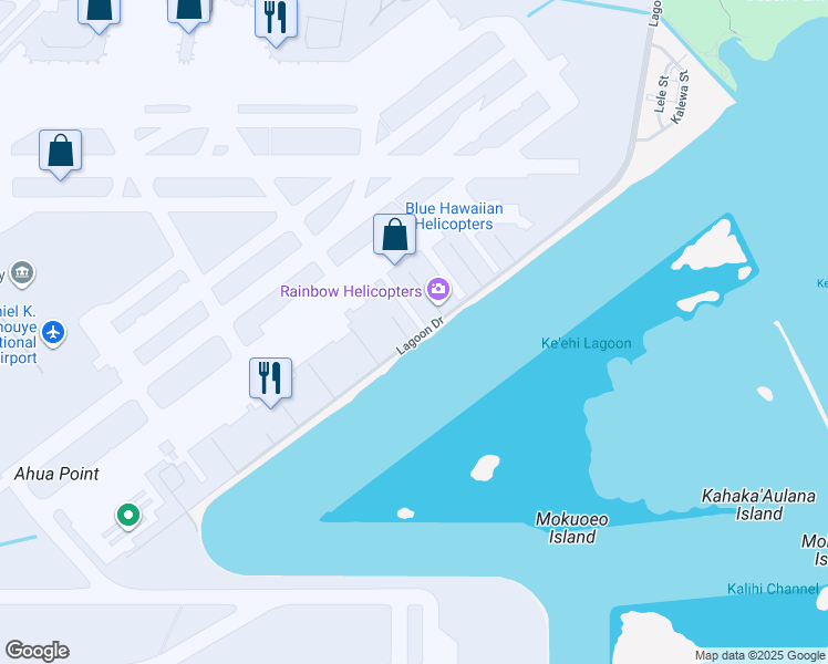 map of restaurants, bars, coffee shops, grocery stores, and more near 135 Nakolo Place in Honolulu