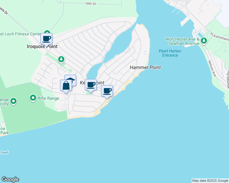 map of restaurants, bars, coffee shops, grocery stores, and more near 5188 Iroquois Avenue in Ewa Beach