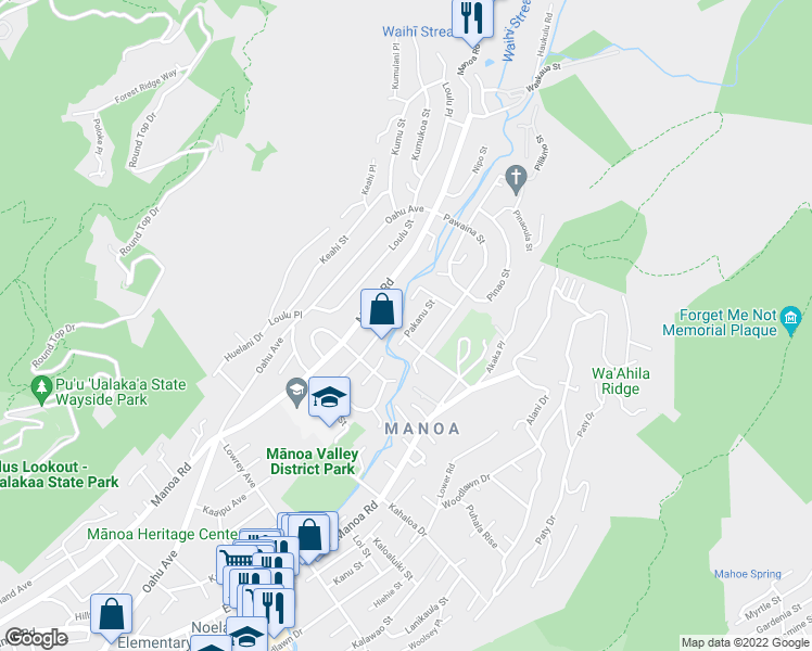map of restaurants, bars, coffee shops, grocery stores, and more near 3318 Pakanu Street in Honolulu