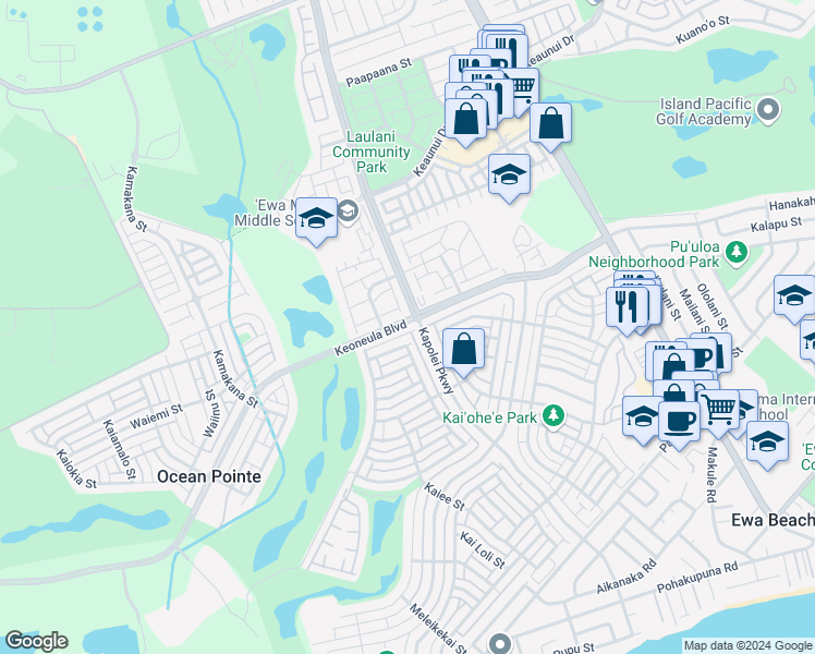 map of restaurants, bars, coffee shops, grocery stores, and more near 91-1191 Keoneula Boulevard in Ewa Beach